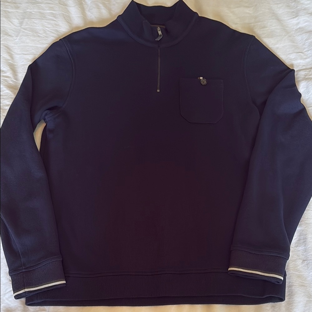 Ted Baker Navy Blue Ribbed 1/4 Zip Sweater EUC